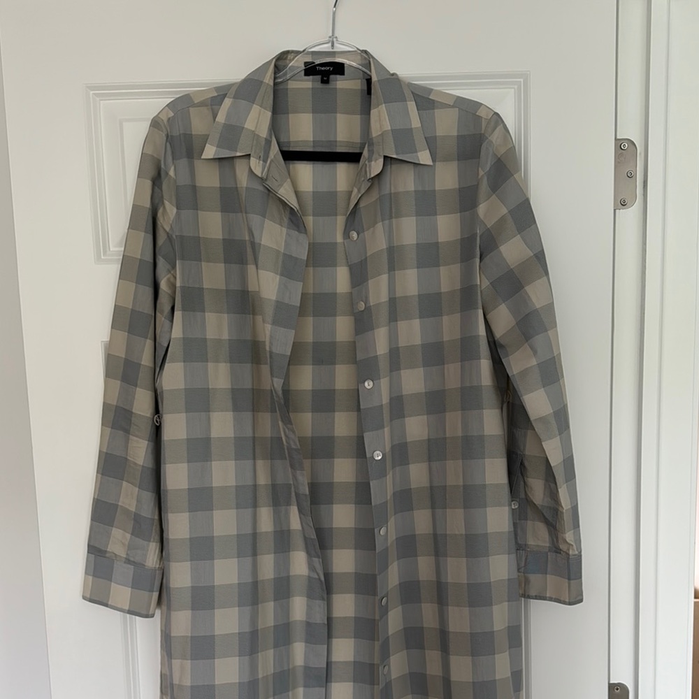 Theory Gray Plaid Button Down Shirt sz M